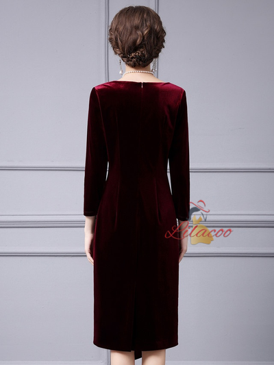 Burgundy Velvet Crystal Mother Of the Brides Dress