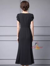 Black Cap Sleeve 3D Flower Mother of the Bride Dress