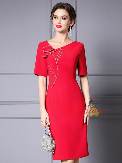Fuchsia Short Sleeve Beading Mother Of The Bride Dress