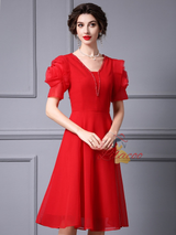 Red Short Sleeve Beading Mother Of The Bride Dress