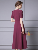 Burgundy Short Sleeve Beading Mother Of The Bride Dress
