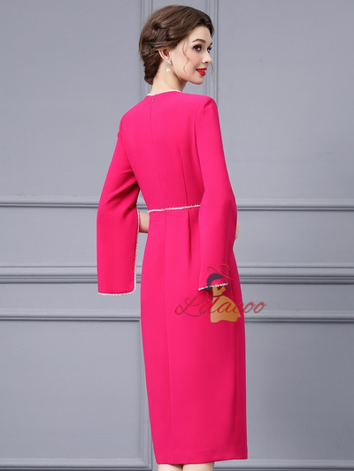 Hot Pink Short Sleeve Split Mother Of The Bride Dress