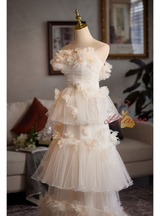 Champagne Tulle 3D Flower Wedding Dress