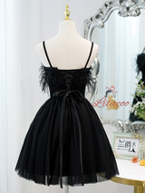 Black Tulle Spaghetti Straps Homecoming Dress