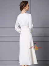 White Long Sleeve Beading Mother of the Bride Dress