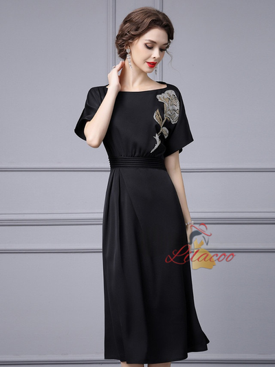 Black Short Sleeve Beading Mother Of The Bride Dress