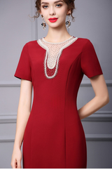 Burgundy Mermaid Short Sleeve Mother Of The Bride Dress