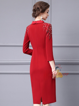 Red V-neck Beading Mother Of The Bride Dress