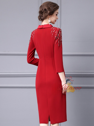 Red V-neck Beading Mother Of The Bride Dress