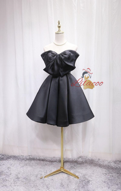 Black Satin Strapless Homecoming Dress