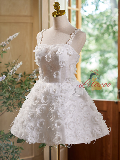 White Lace 3D Flower Homecoming Dress