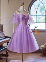 Purple Tulle Spaghetti Straps Homecoming Dress