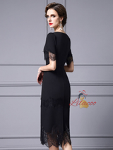 Black Short Sleeve Lace Mother Of The Bride Dress