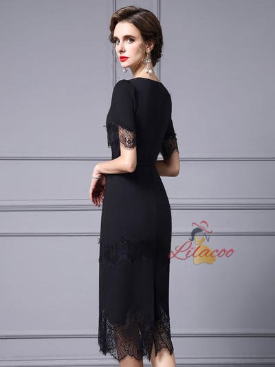 Black Short Sleeve Lace Mother Of The Bride Dress