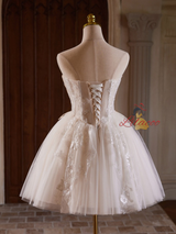 Beige Tulle Beading Homecoming Dress
