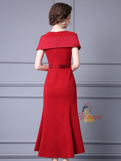 Red Pleats Beading Mother Of The Bride Dress