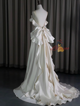 Ivory Satin Backless Bow Wedding Dress