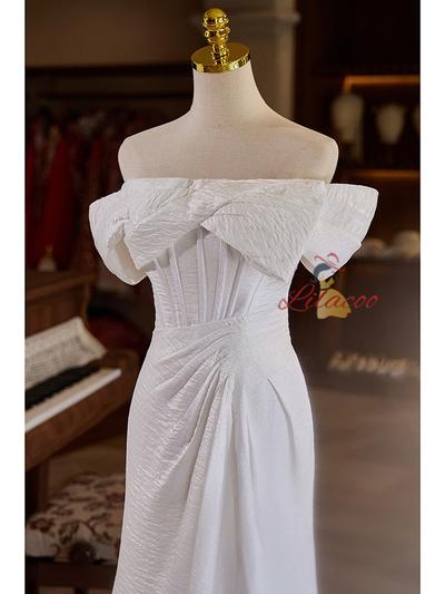 White Mermaid Pleats Split Wedding Dress