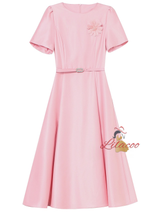 Pink Satin Short Sleeve Beading Mother Of The Bride Dress