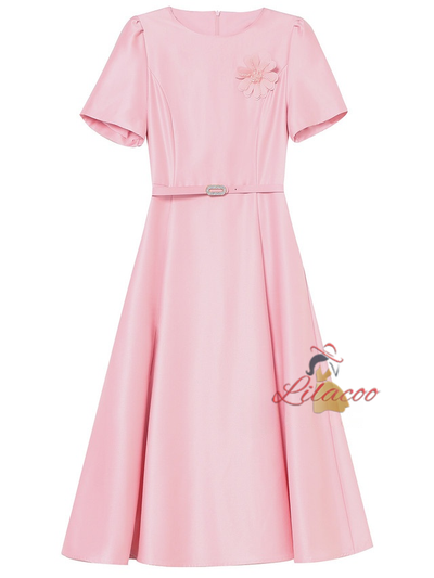 Pink Satin Short Sleeve Beading Mother Of The Bride Dress