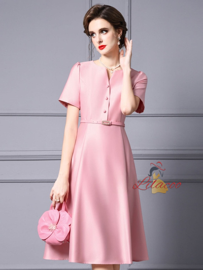 Pink Satin Short Sleeve Mother Of The Bride Dress