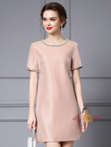 Pink Short Sleeve Crystal Mother Of The Bride Dress
