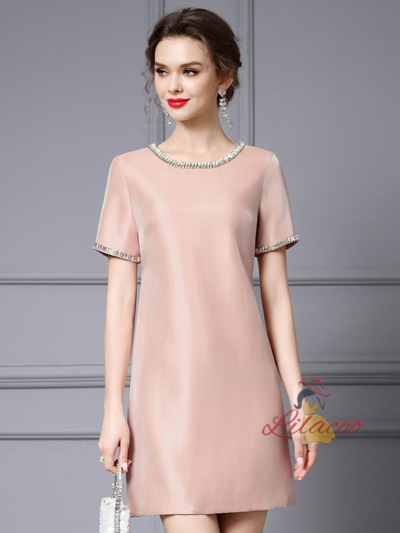 Pink Short Sleeve Crystal Mother Of The Bride Dress