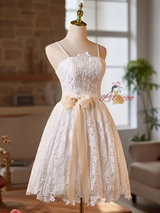 White Lace Straps Homecoming Dress