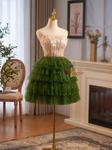 Green Tulle Strapless Sequins Beading Homecoming Dress