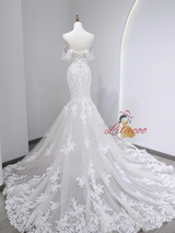 White Mermaid Tulle Appliques Wedding Dress