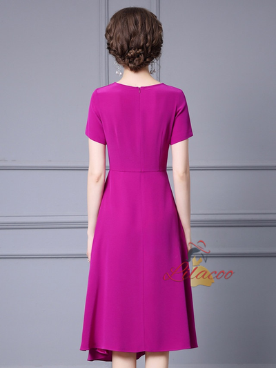 Fuchsia Short Sleeve Pleats Mother Of The Bride Dress