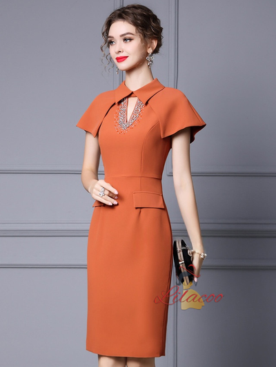 Orange Short Sleeve Mother Of The Bride Dress