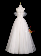 White Tulle Lace Off the Shoulder Wedding Dress