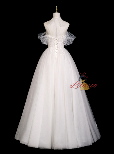 White Tulle Lace Off the Shoulder Wedding Dress