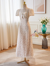 Lace Backless Tea Length Wedding Dress