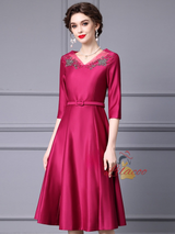 Fuchsia Satin Beading Mother Of The Bride Dress