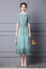 Green Tulle Appliques Beading Mother Of The Bride Dress