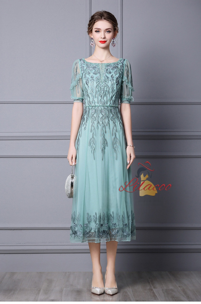 Green Tulle Appliques Beading Mother Of The Bride Dress