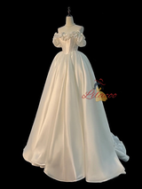 White Satin Flower Wedding Dress