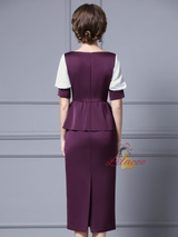 Purple Short Sleeve Beading Mother Of The Bride Dress