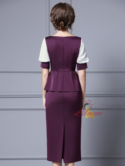 Purple Short Sleeve Beading Mother Of The Bride Dress