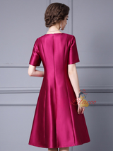 Fuchsia Satin Sequins Short Sleeve Mother Of The Bride Dress