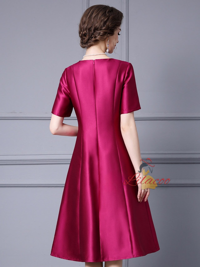 Fuchsia Satin Sequins Short Sleeve Mother Of The Bride Dress