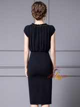 Black Cap Sleeve Split Mother Of The Bride Dress
