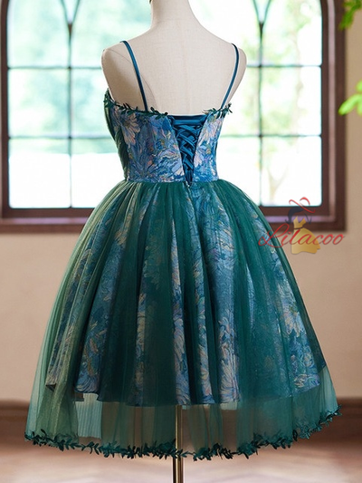 Green Tulle Spaghetti Straps Homecoming Dress