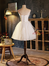 Beige Tulle Satin Pleats Homecoming Dress