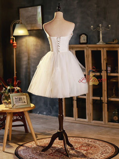 Beige Tulle Satin Pleats Homecoming Dress