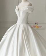 White Satin Off the Shoulder Wedding Dress