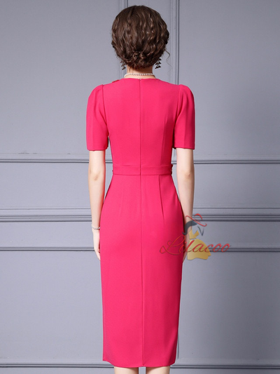 Fuchsia V-neck Mother Of The Bride Dress