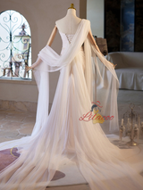 White Mermaid Tulle Pleats Wedding Dress